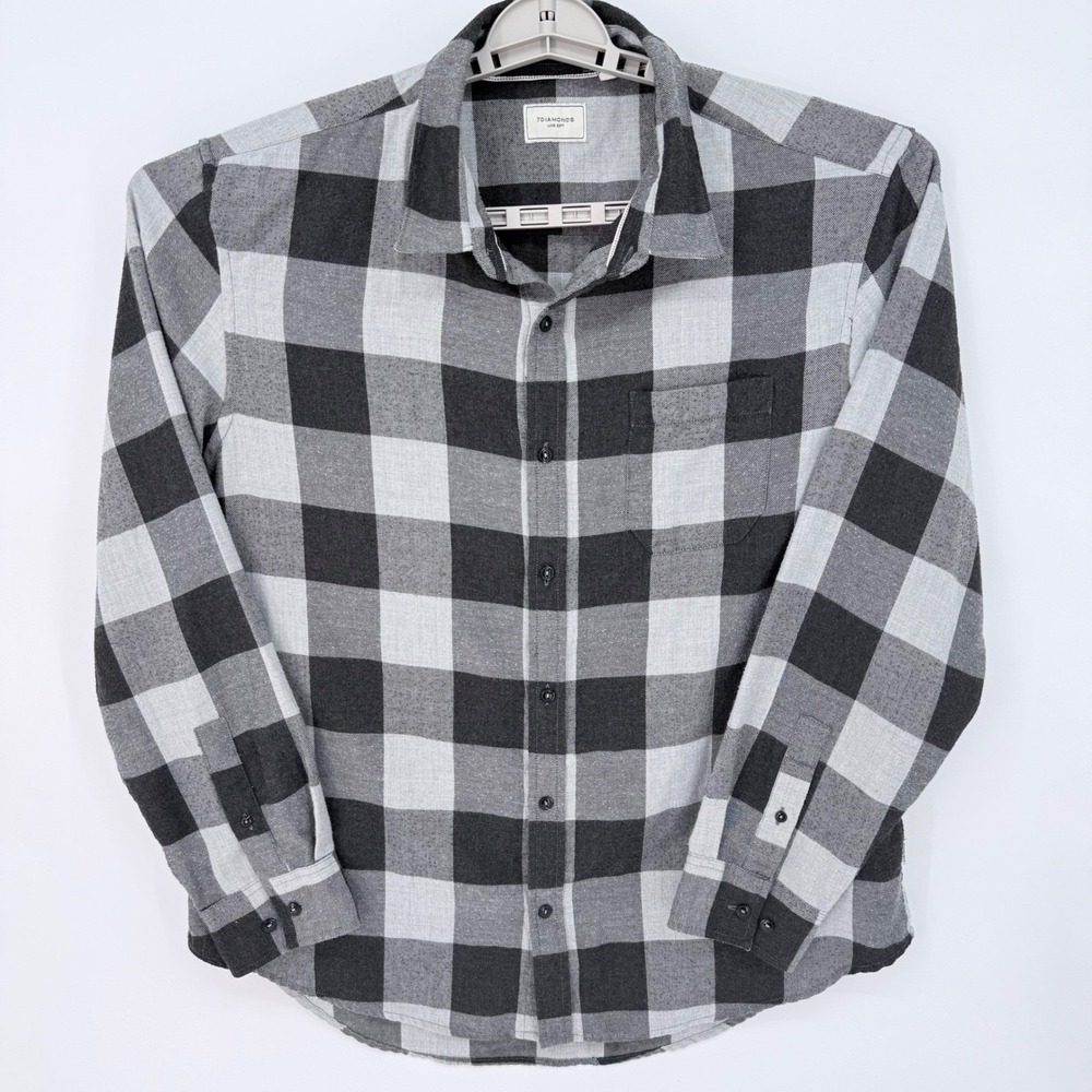7Diamonds Luxe Soft Mens XL Long Sleeve Buffalo Plaid Button Up Shirt 2000s Y2k